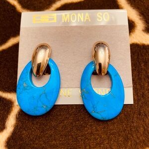 Vintage Genuine Stone Blue and Gold Tone Statement Earrings